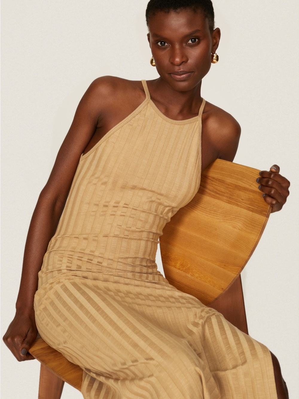 Jonathan Simkhai Tan Ribbed Halter Maxi Dress - Picture 4 of 8
